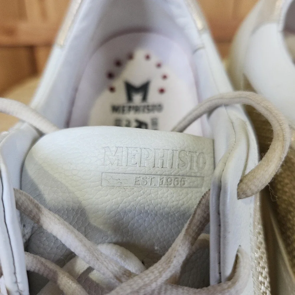 Mephisto‎ Karin Shoes Womens 9 40 White Gold Leather Comfort Walking Sneakers